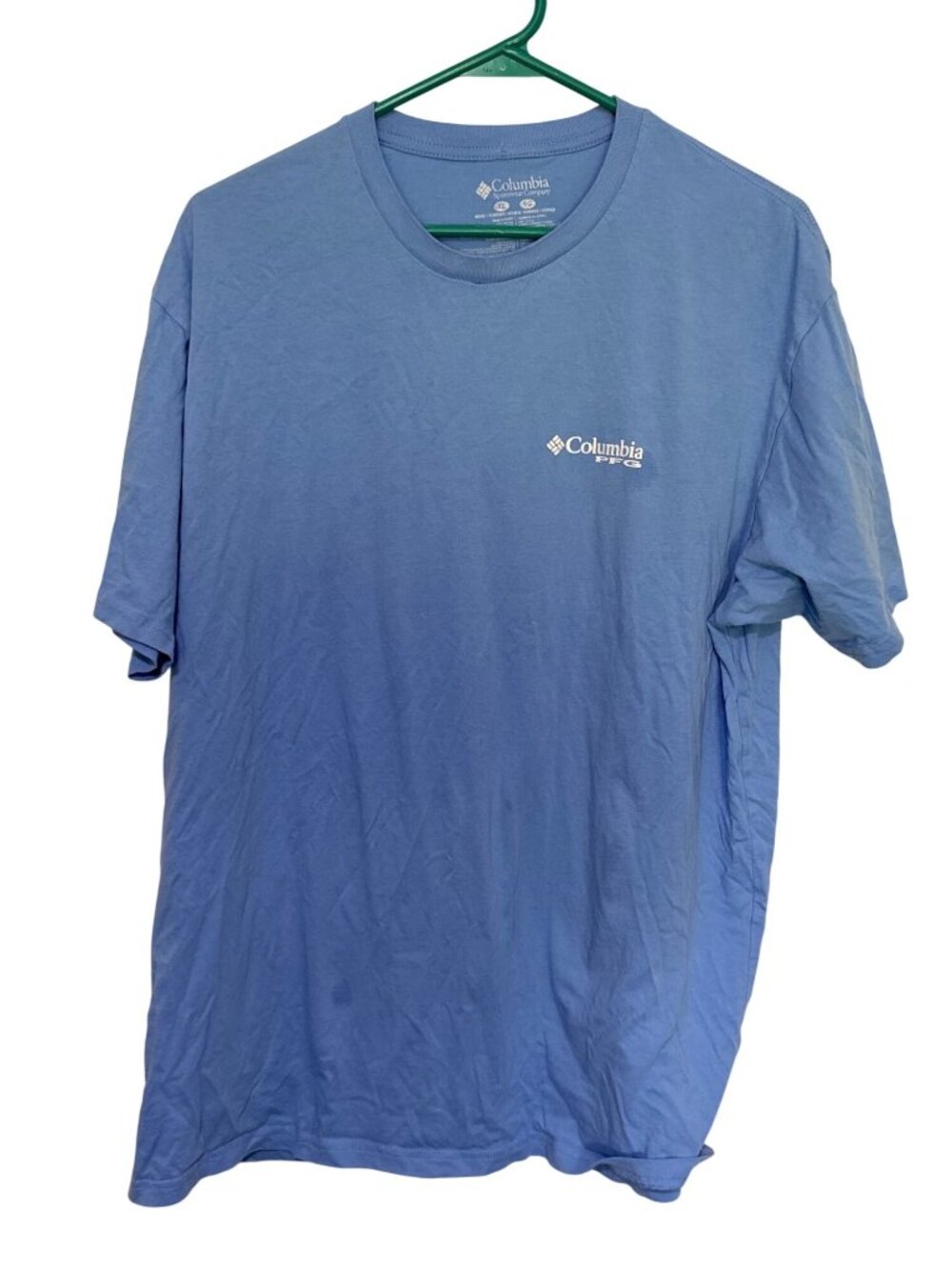 Columbia T-shirt Tee Blue Performance Fishing Gear Flag on back Men's XL